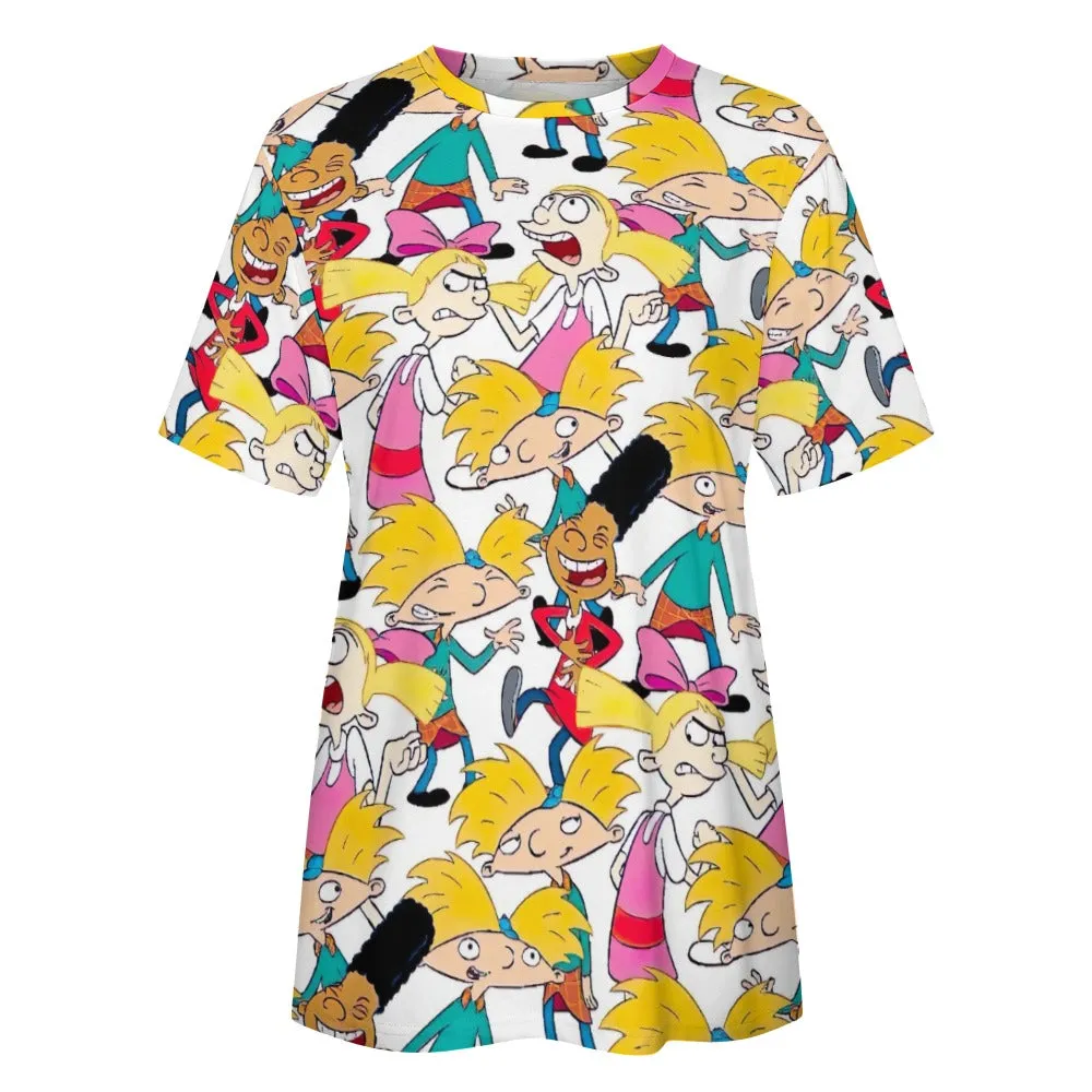 Hey Arnold! White Pattern Women's 100% Cotton T-Shirt