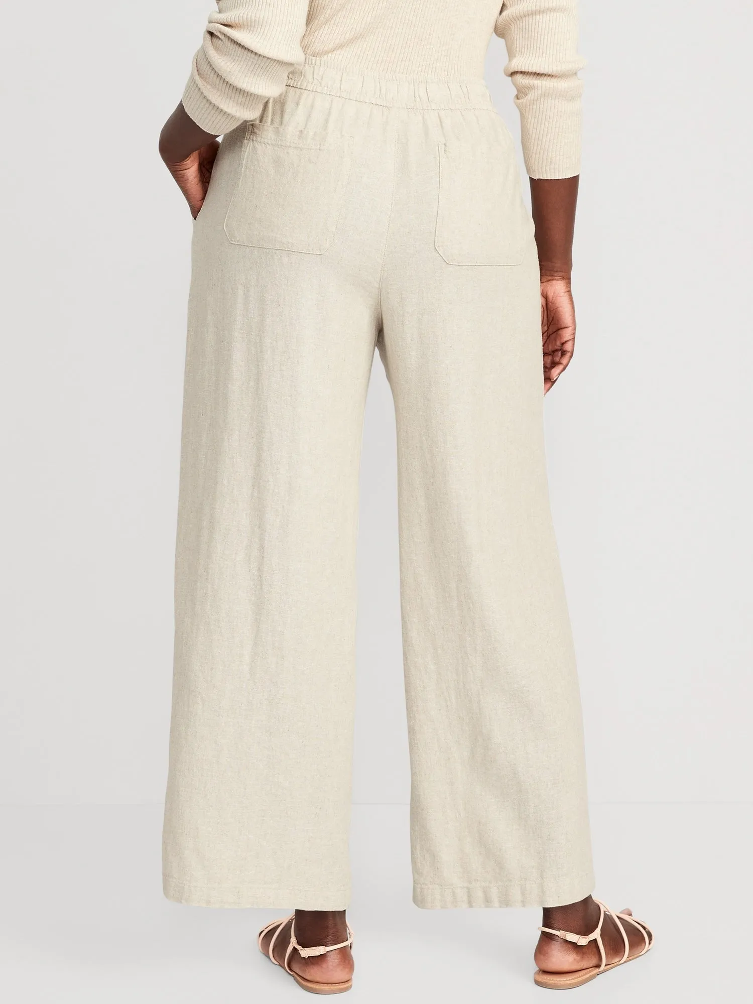High-Waisted Linen-Blend Wide-Leg Ankle Pants for Women