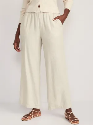 High-Waisted Linen-Blend Wide-Leg Ankle Pants for Women