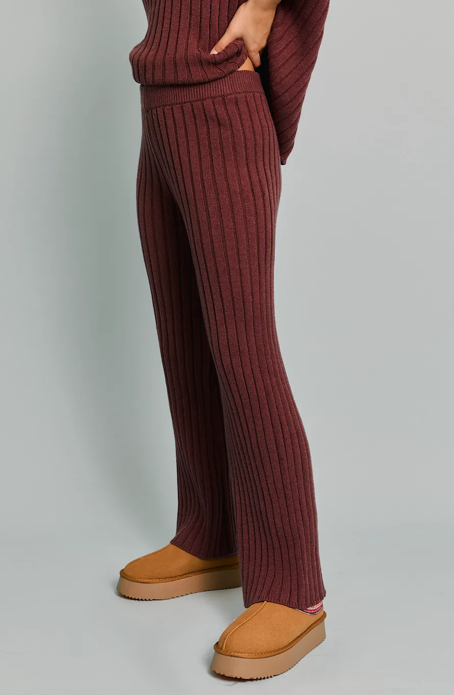 High Waisted Ribbed Wide Leg Pants