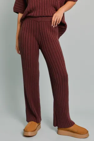 High Waisted Ribbed Wide Leg Pants
