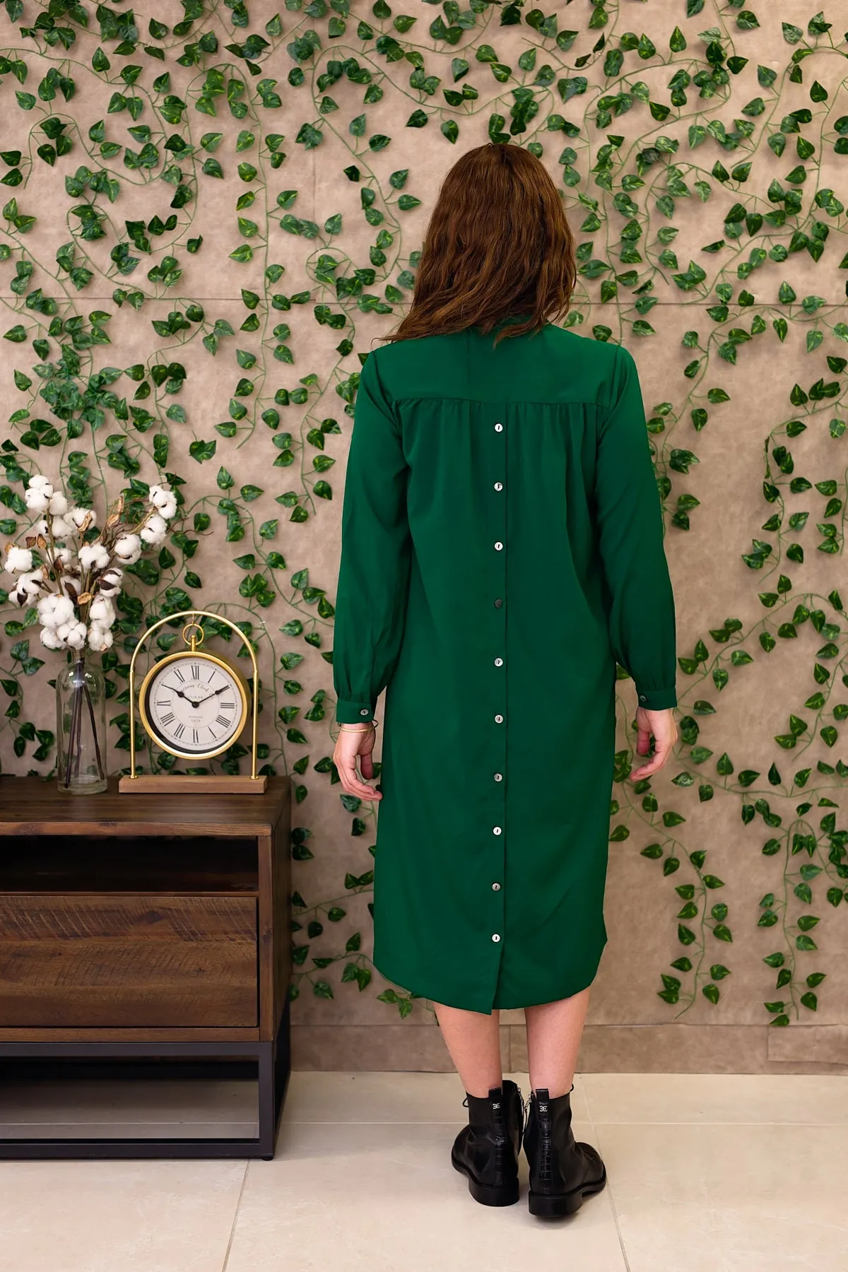 Hiro Dress (Midi) - Hunter Green Crepe