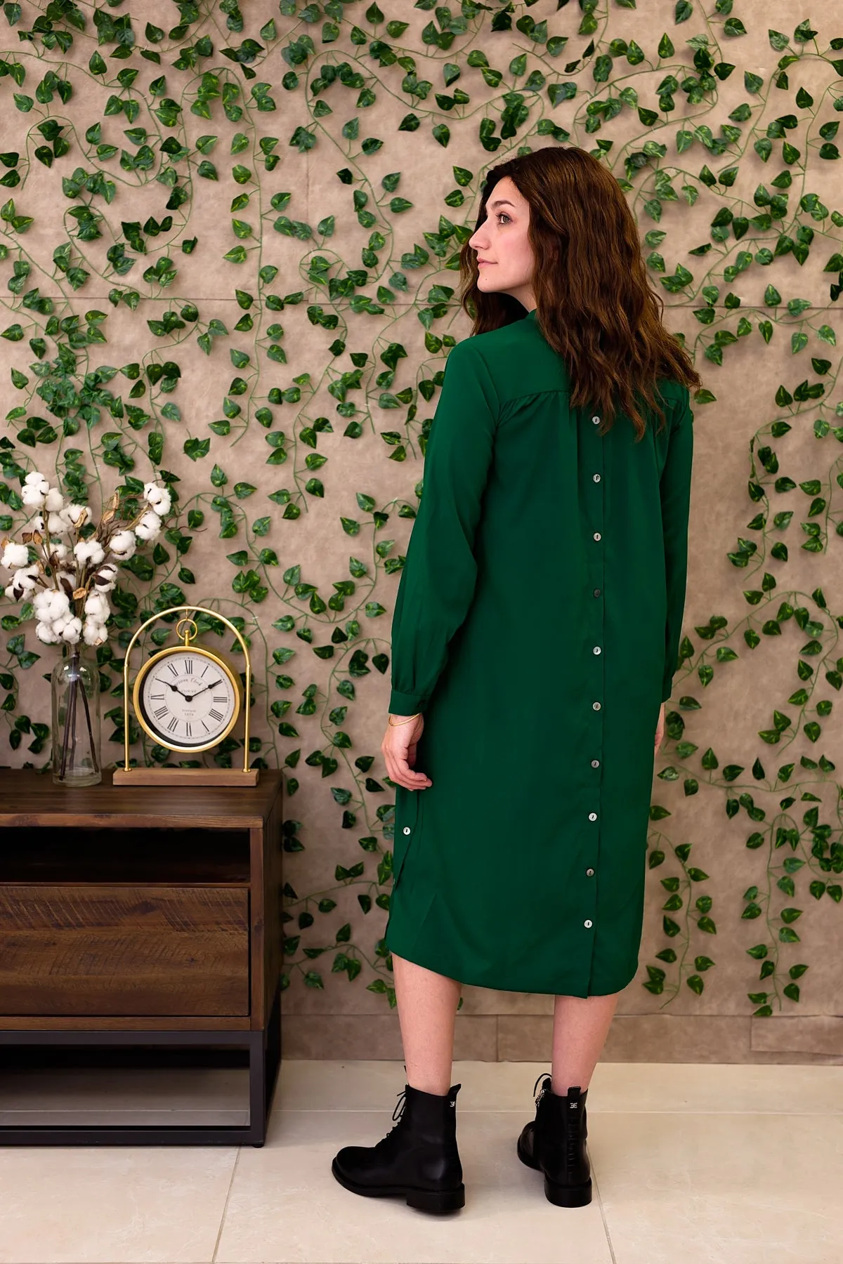 Hiro Dress (Midi) - Hunter Green Crepe