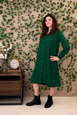 Hiro Dress (Midi) - Hunter Green Crepe