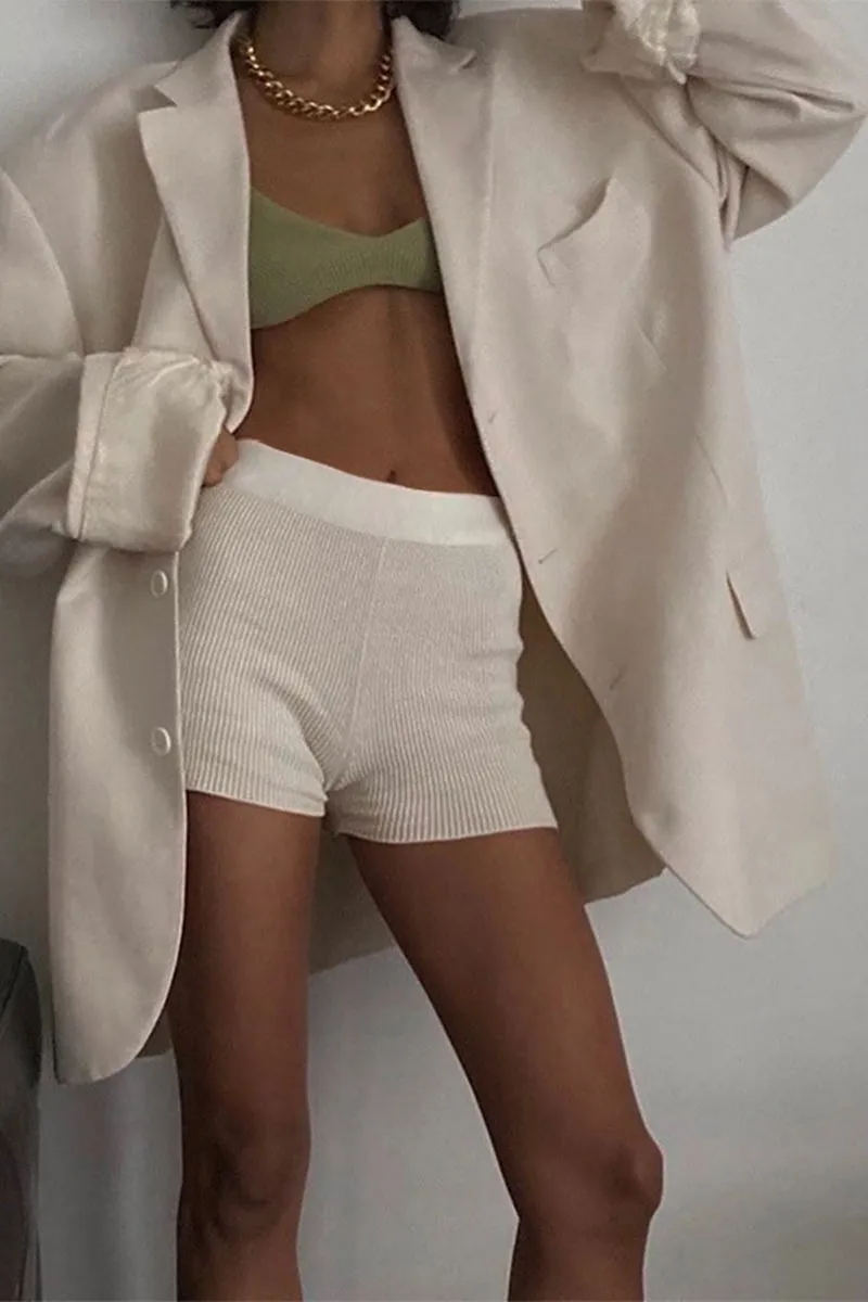 HPZ1242 Ribbed Knit Body-Hugging Lounge Shorts Pant