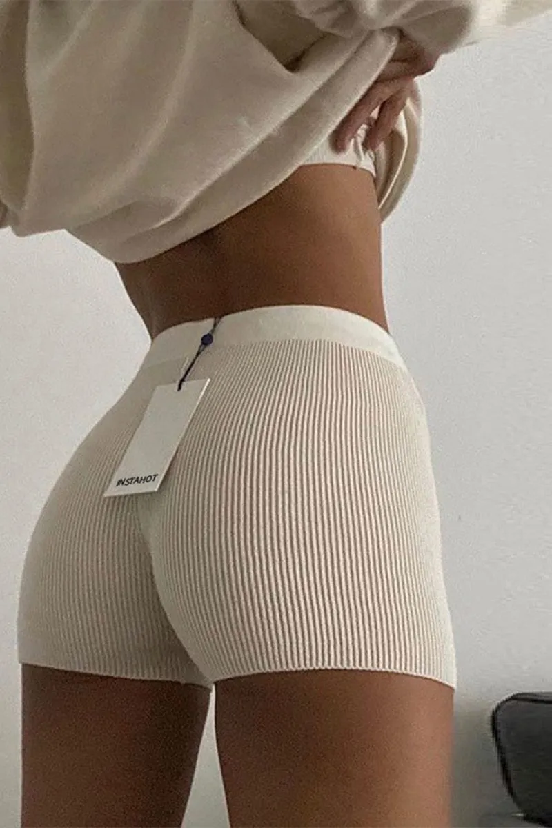 HPZ1242 Ribbed Knit Body-Hugging Lounge Shorts Pant