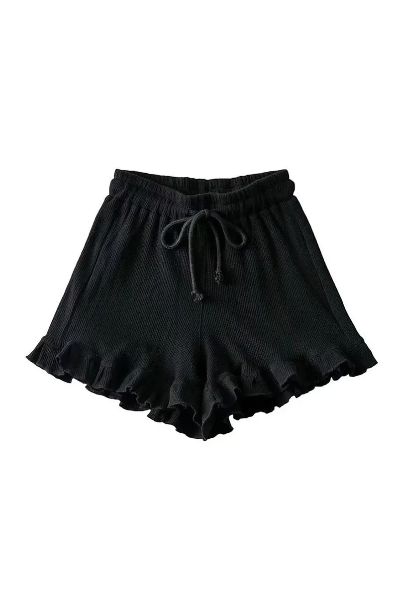 HPZ1244 Waffle Knit Ruffle Hem Lounge Shorts Pant