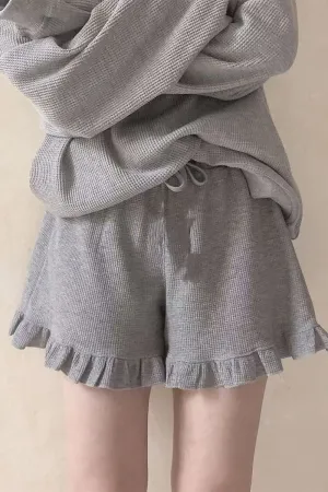 HPZ1244 Waffle Knit Ruffle Hem Lounge Shorts Pant