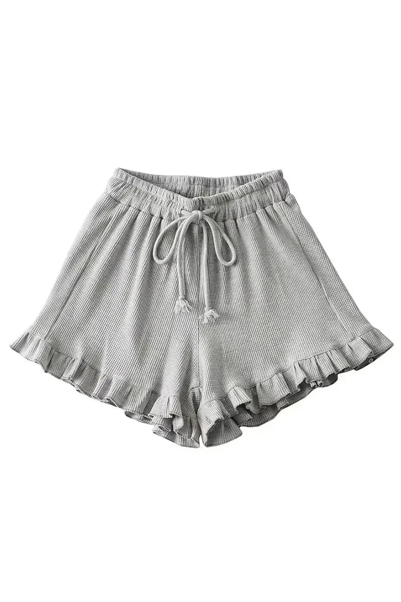 HPZ1244 Waffle Knit Ruffle Hem Lounge Shorts Pant