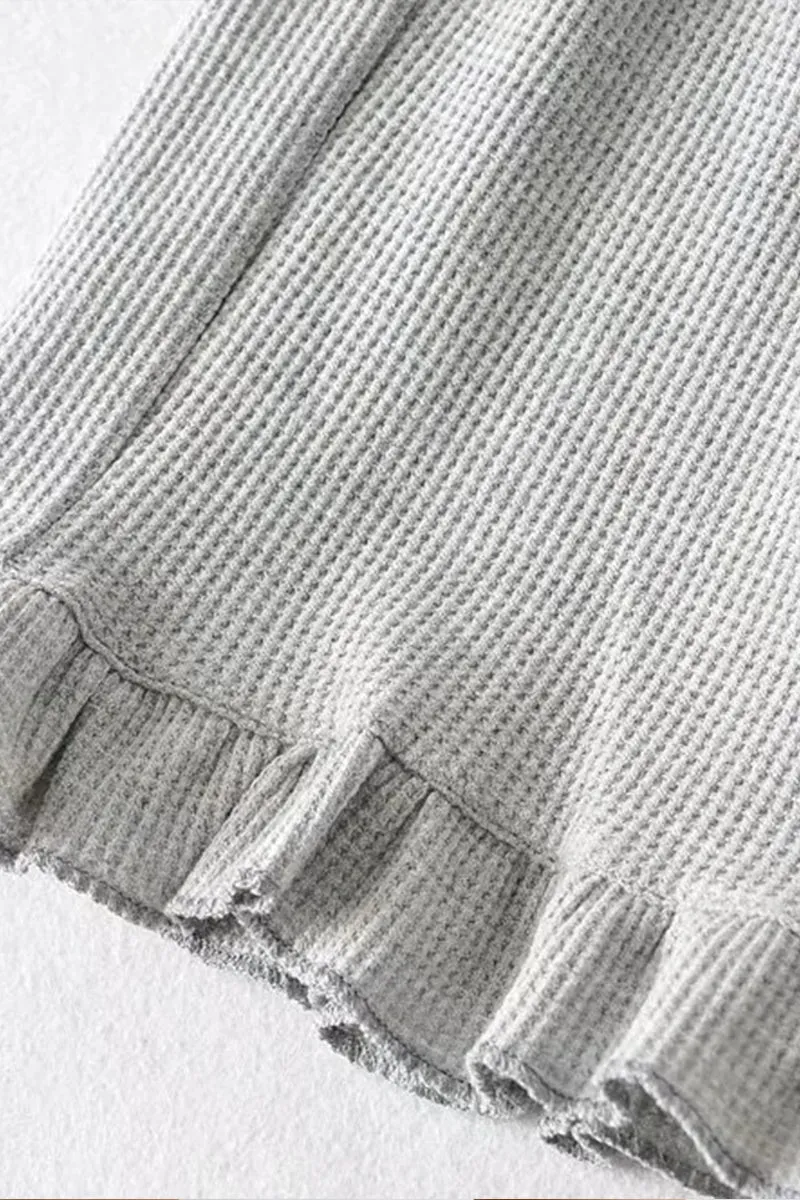HPZ1244 Waffle Knit Ruffle Hem Lounge Shorts Pant