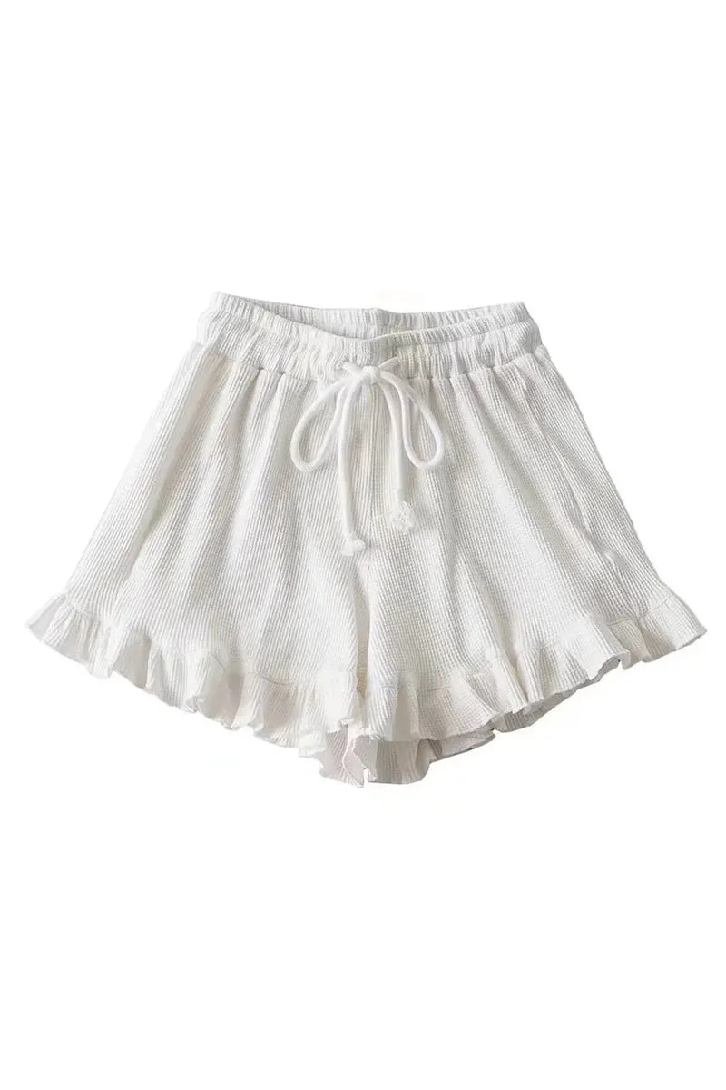 HPZ1244 Waffle Knit Ruffle Hem Lounge Shorts Pant
