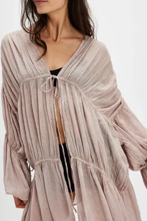 HSZ1120 Sheer Boho Tie-Front Long Sleeve Top