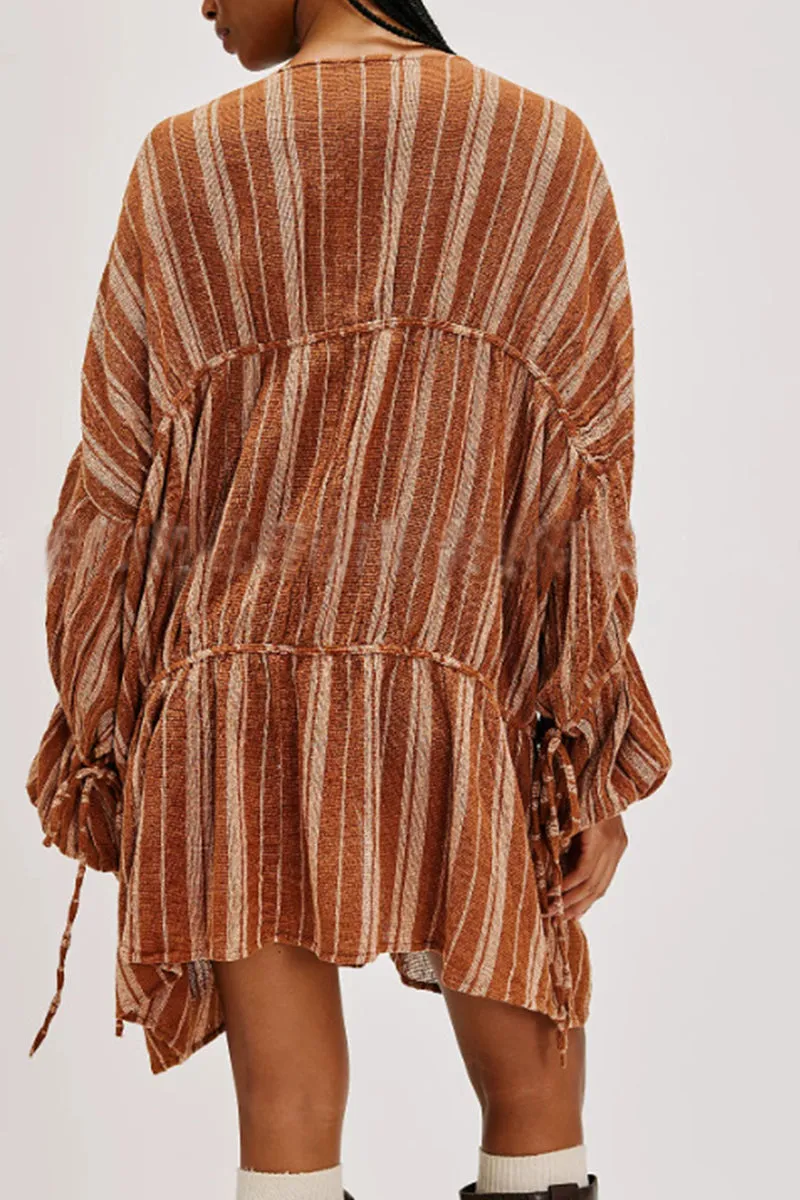 HSZ1120 Sheer Boho Tie-Front Long Sleeve Top