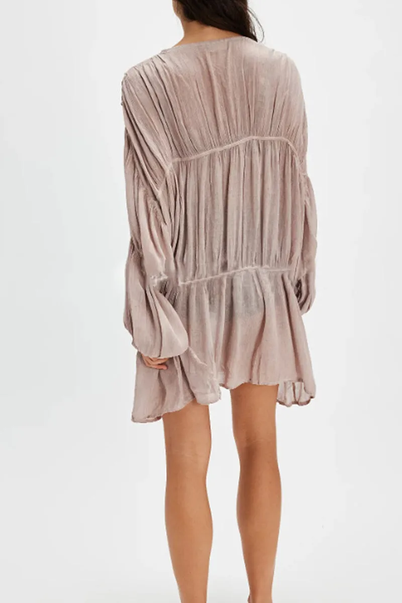 HSZ1120 Sheer Boho Tie-Front Long Sleeve Top