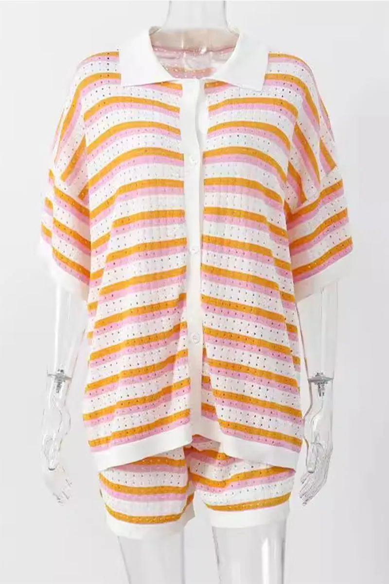 HUZ1306 Striped Knit Lounge Set
