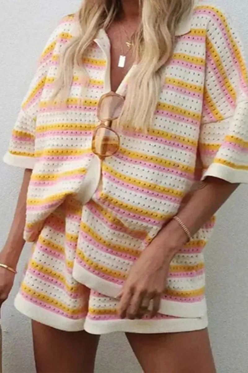 HUZ1306 Striped Knit Lounge Set