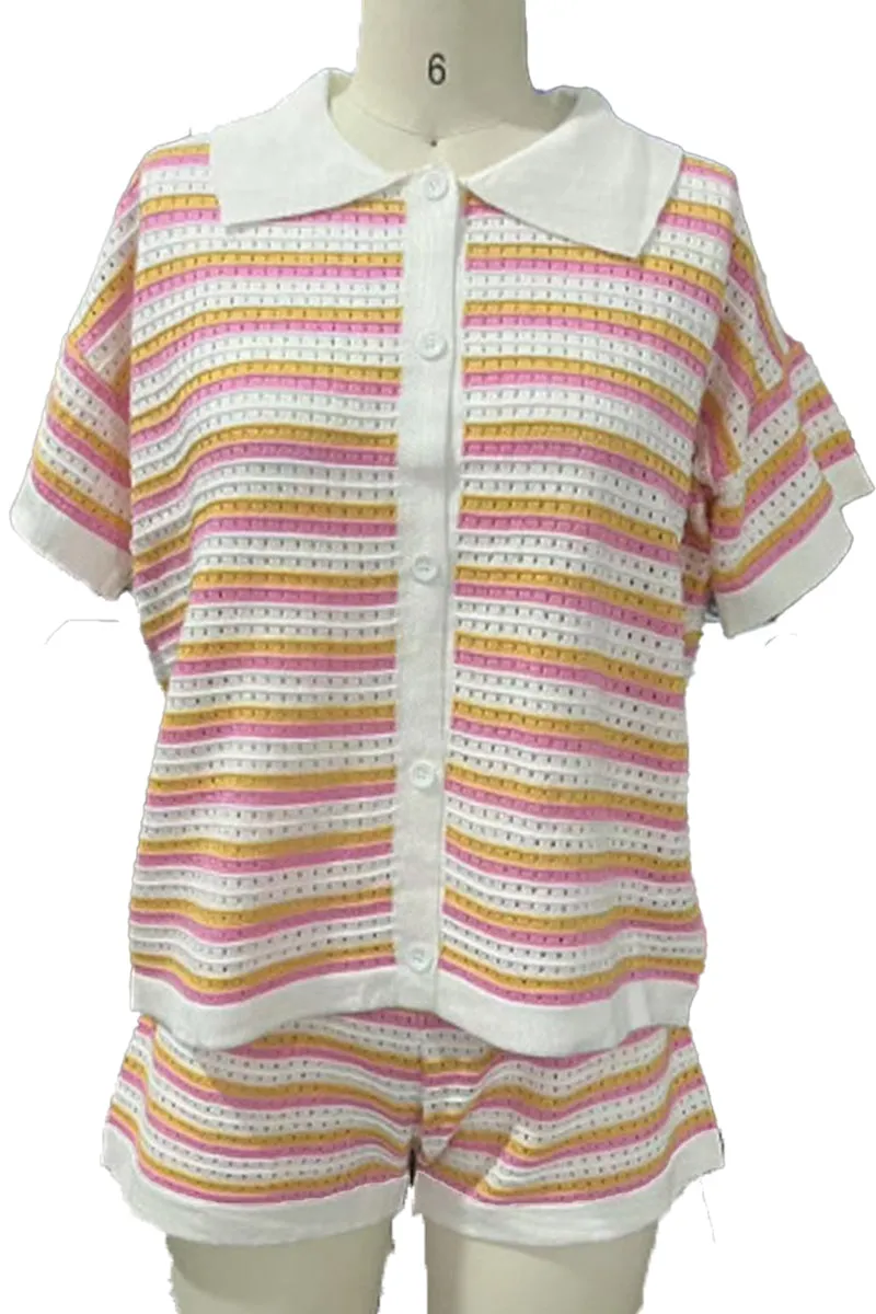 HUZ1306 Striped Knit Lounge Set