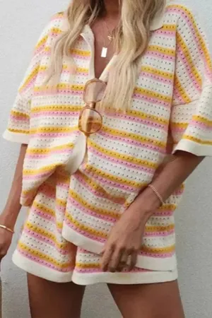 HUZ1306 Striped Knit Lounge Set