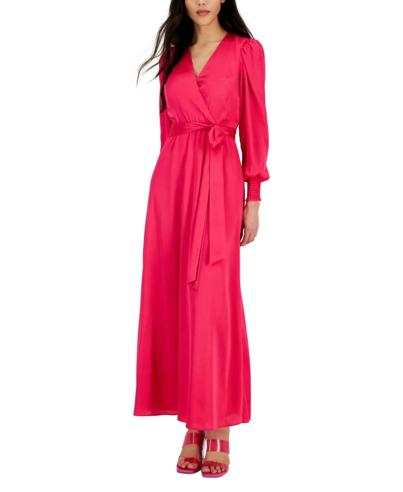 Inc International Concepts Surplice-Neck Smocked-Cuff Maxi Dress Electric Pink 2