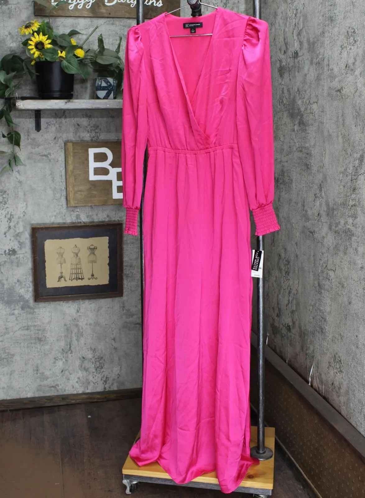 Inc International Concepts Surplice-Neck Smocked-Cuff Maxi Dress Electric Pink 2