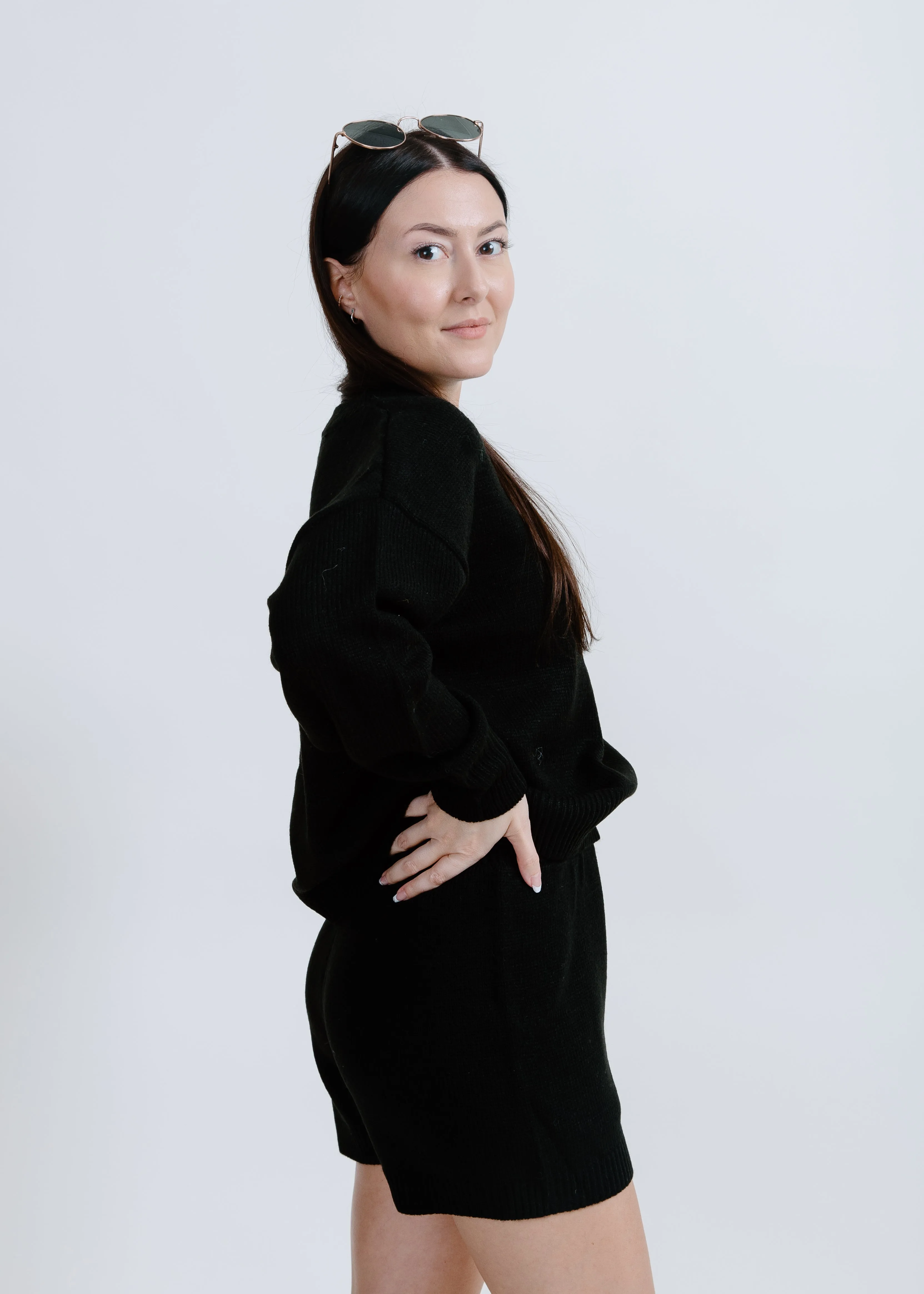Iris Sweater and Shorts Set - Black