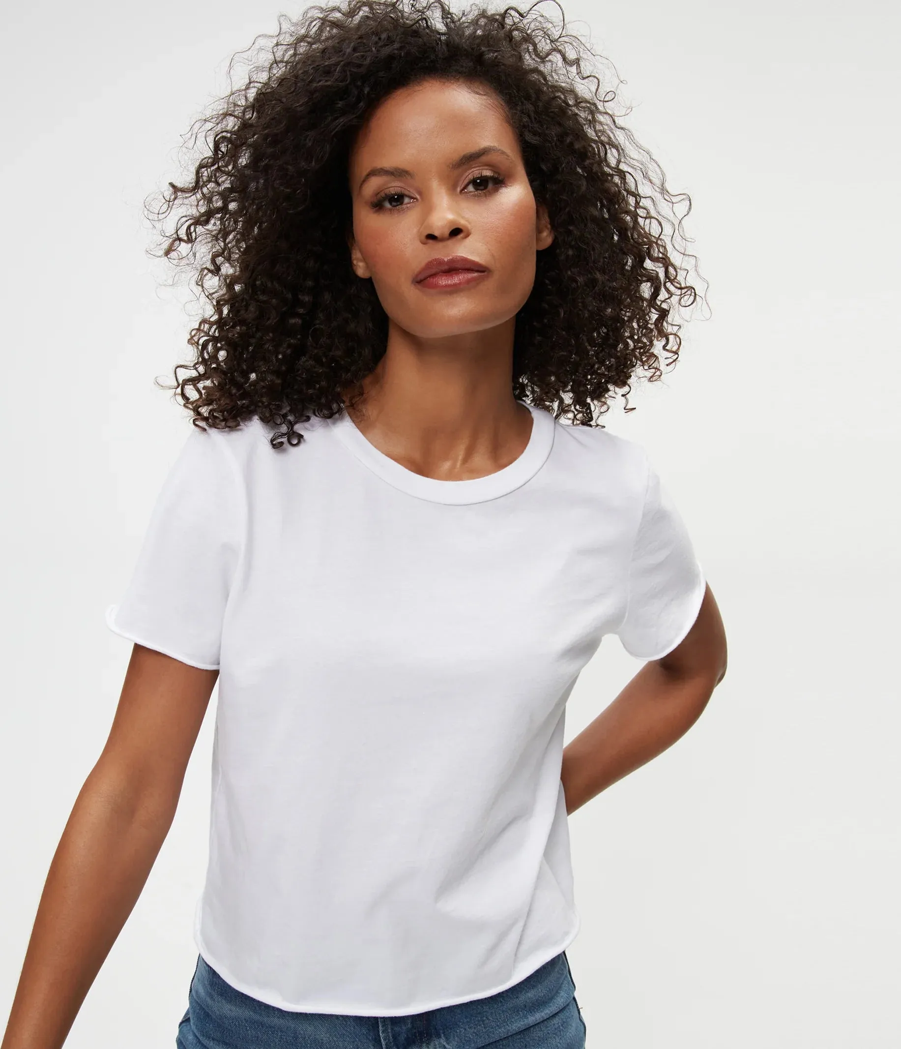 Jackie Raw Edge Crew | White