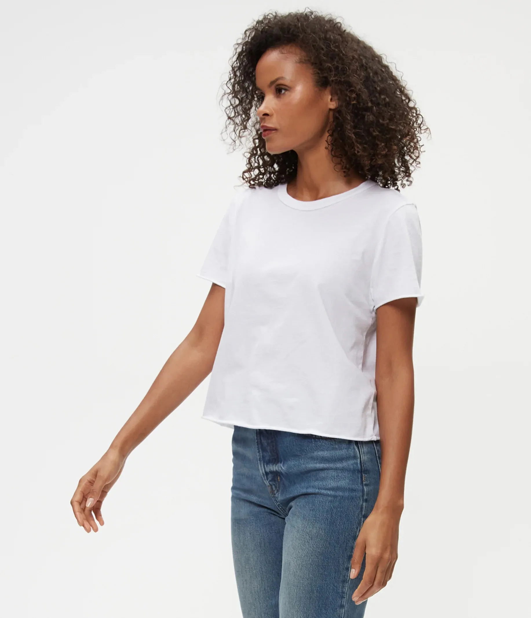 Jackie Raw Edge Crew | White