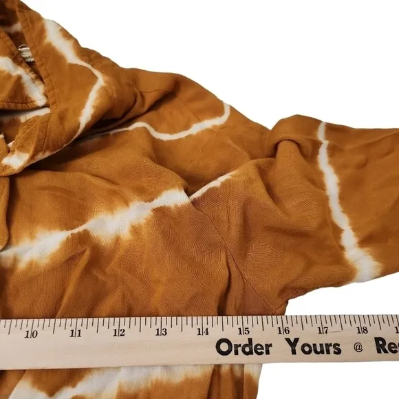 Jens Pirate Booty Mini Dress Mustard Tie-Dye Tie Waist Wrap Boho Button Front