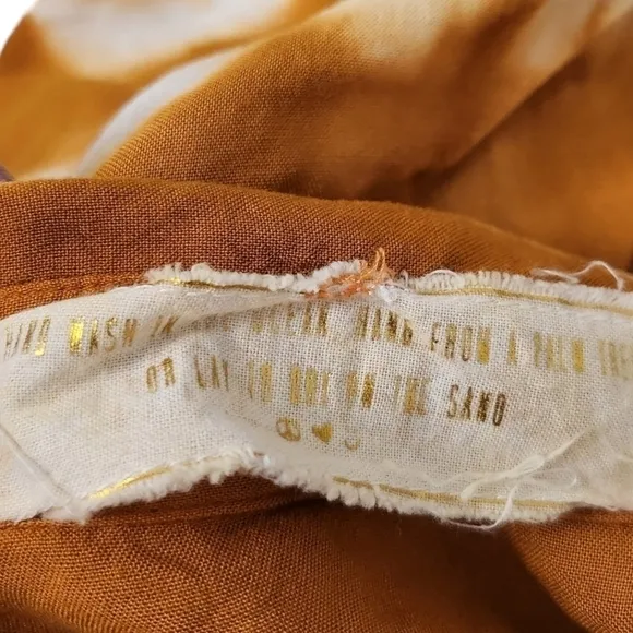 Jens Pirate Booty Mini Dress Mustard Tie-Dye Tie Waist Wrap Boho Button Front