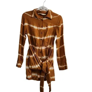 Jens Pirate Booty Mini Dress Mustard Tie-Dye Tie Waist Wrap Boho Button Front
