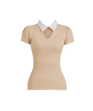 J.Jane See-Through Neck Line Half Sleeve T-Shirt - Apricot