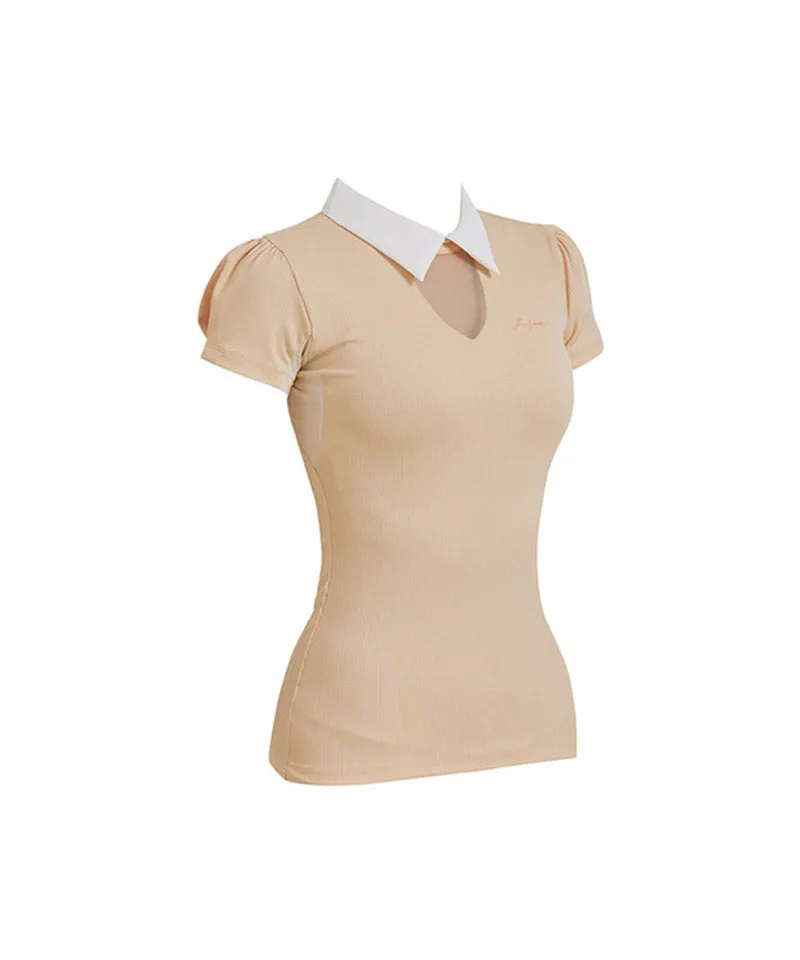 J.Jane See-Through Neck Line Half Sleeve T-Shirt - Apricot