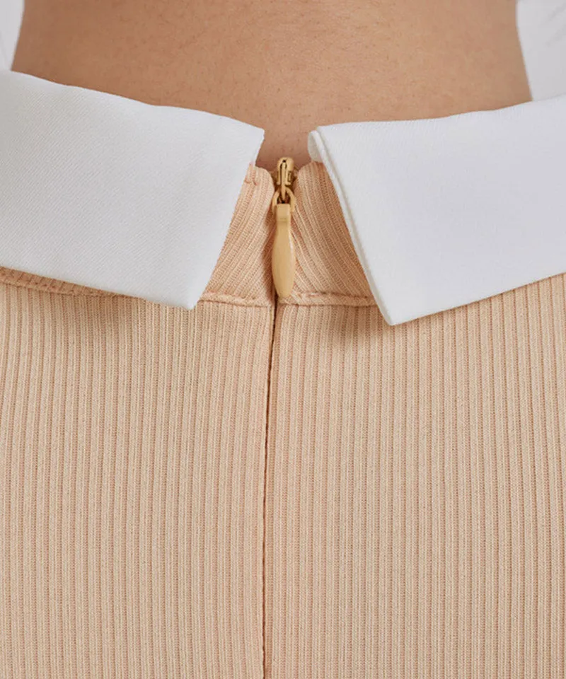 J.Jane See-Through Neck Line Half Sleeve T-Shirt - Apricot
