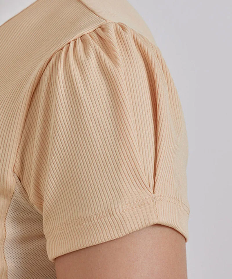 J.Jane See-Through Neck Line Half Sleeve T-Shirt - Apricot