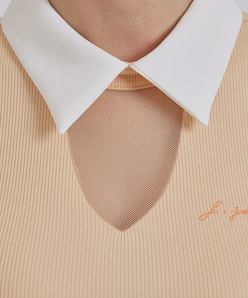 J.Jane See-Through Neck Line Half Sleeve T-Shirt - Apricot