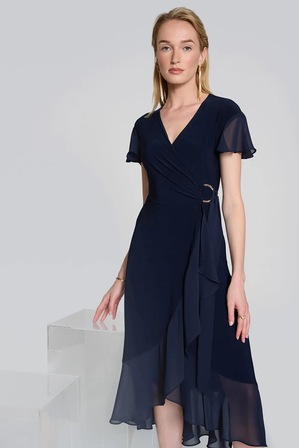 Joseph Ribkoff Silky Knit and Chiffon Flowy Wrap Dress Jr242730