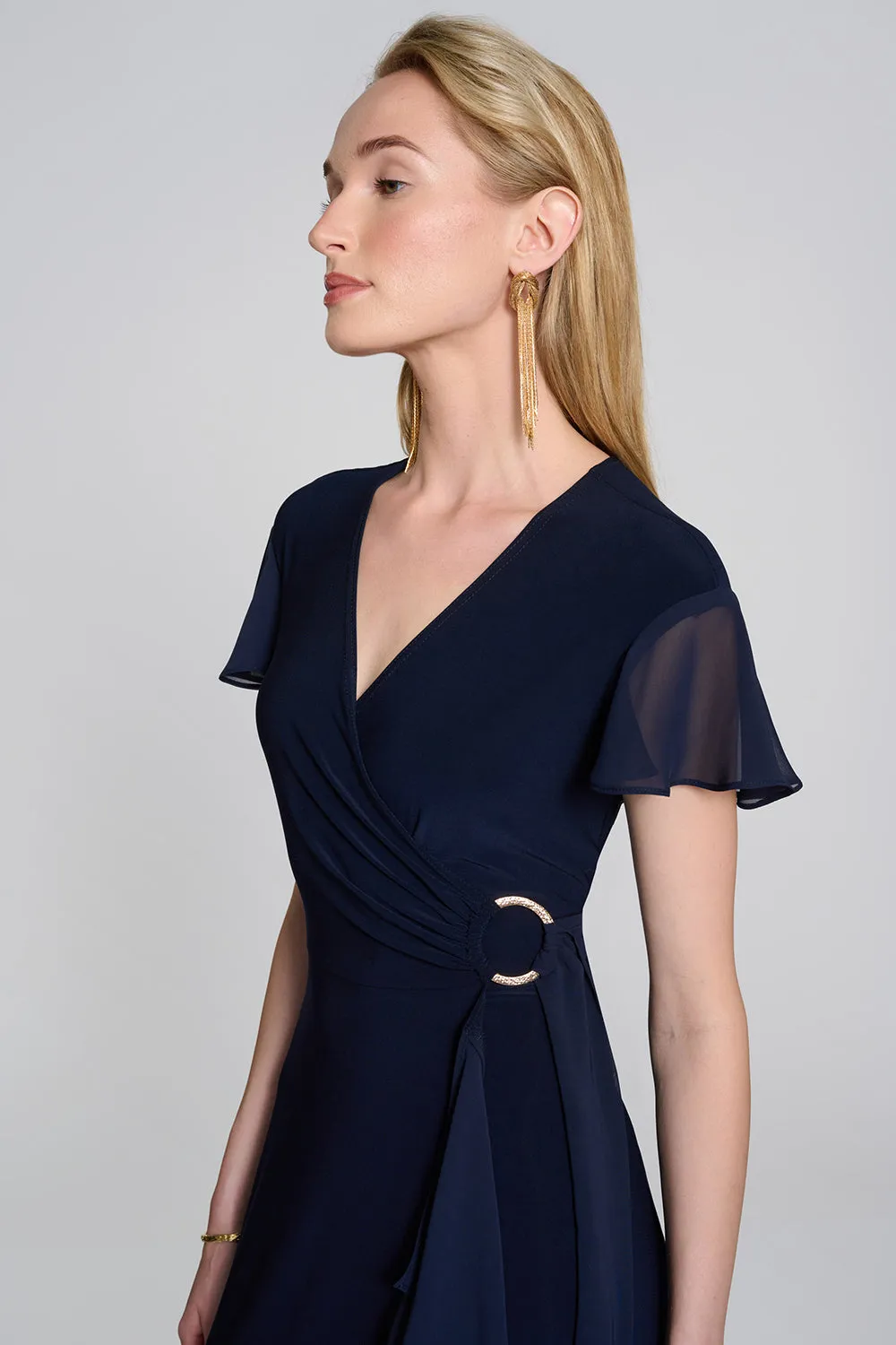 Joseph Ribkoff Silky Knit and Chiffon Flowy Wrap Dress Jr242730