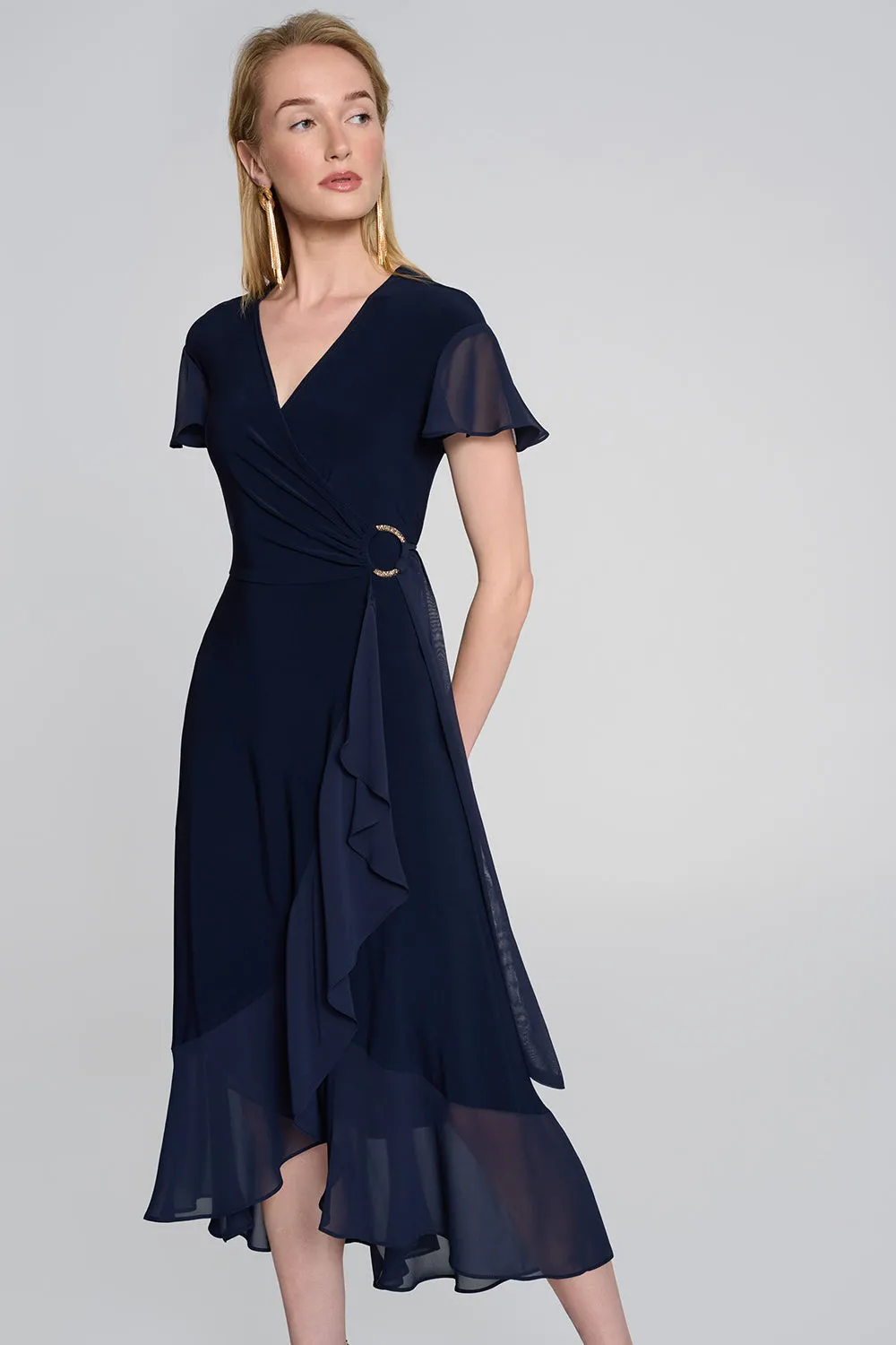 Joseph Ribkoff Silky Knit and Chiffon Flowy Wrap Dress Jr242730
