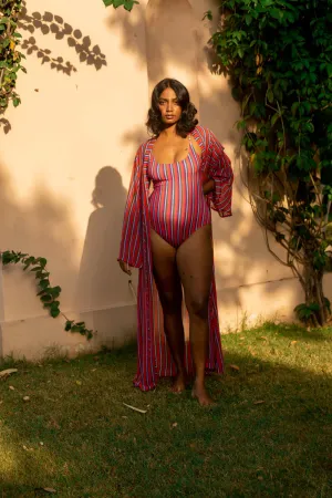 Kaftaan with Drawstring Waist - Candy Stripes