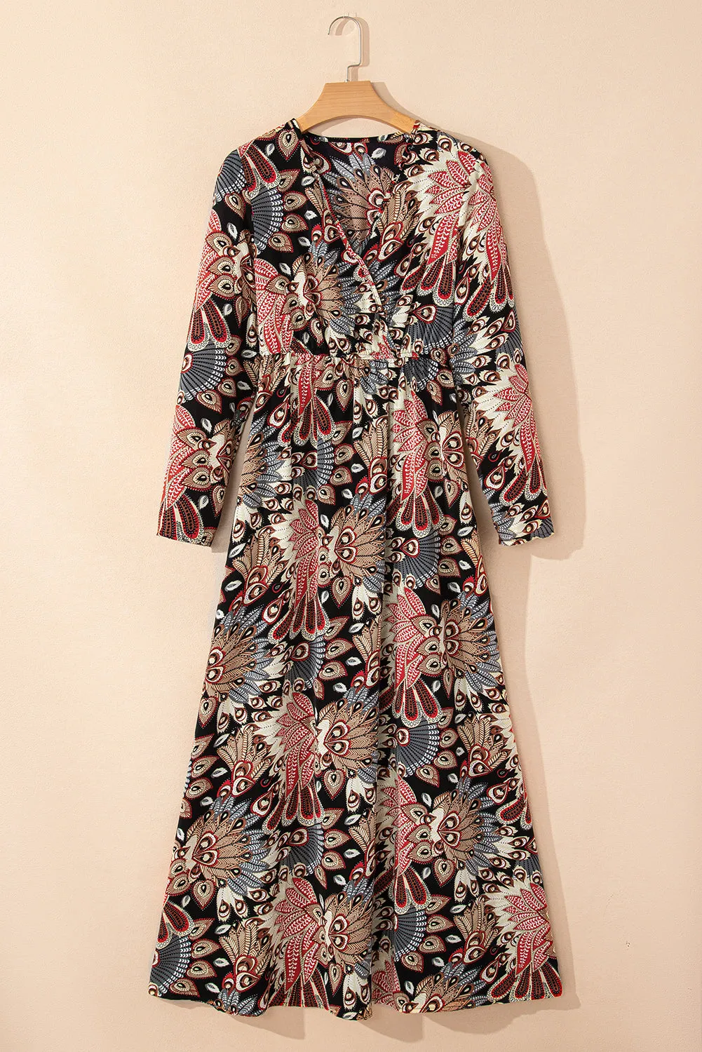 KaleaBoutique Floral Print V Neck Wrap High Waist Maxi Dress