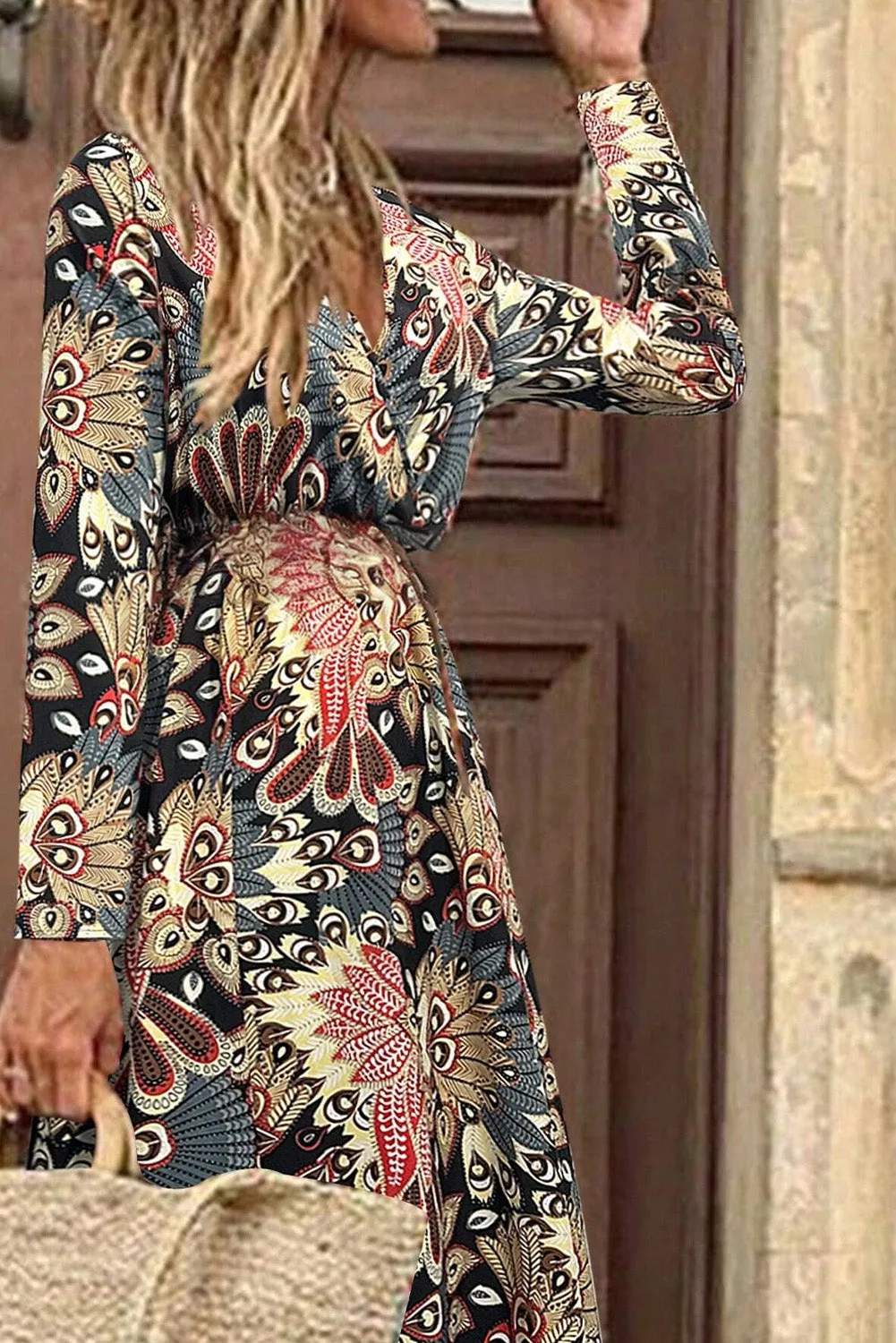 KaleaBoutique Floral Print V Neck Wrap High Waist Maxi Dress