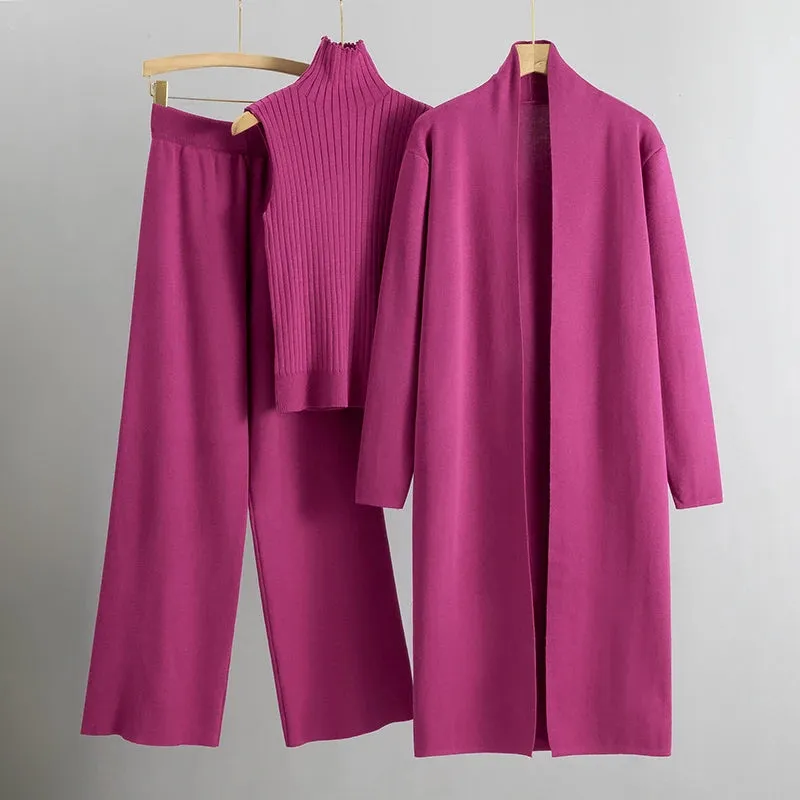 Knit Aura™ | Women's Knitted Sleeveless Top & Cardigan Set | Soft Fabric, Wide Leg Pants, Comfortable Fit