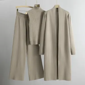 Knit Aura™ | Women's Knitted Sleeveless Top & Cardigan Set | Soft Fabric, Wide Leg Pants, Comfortable Fit