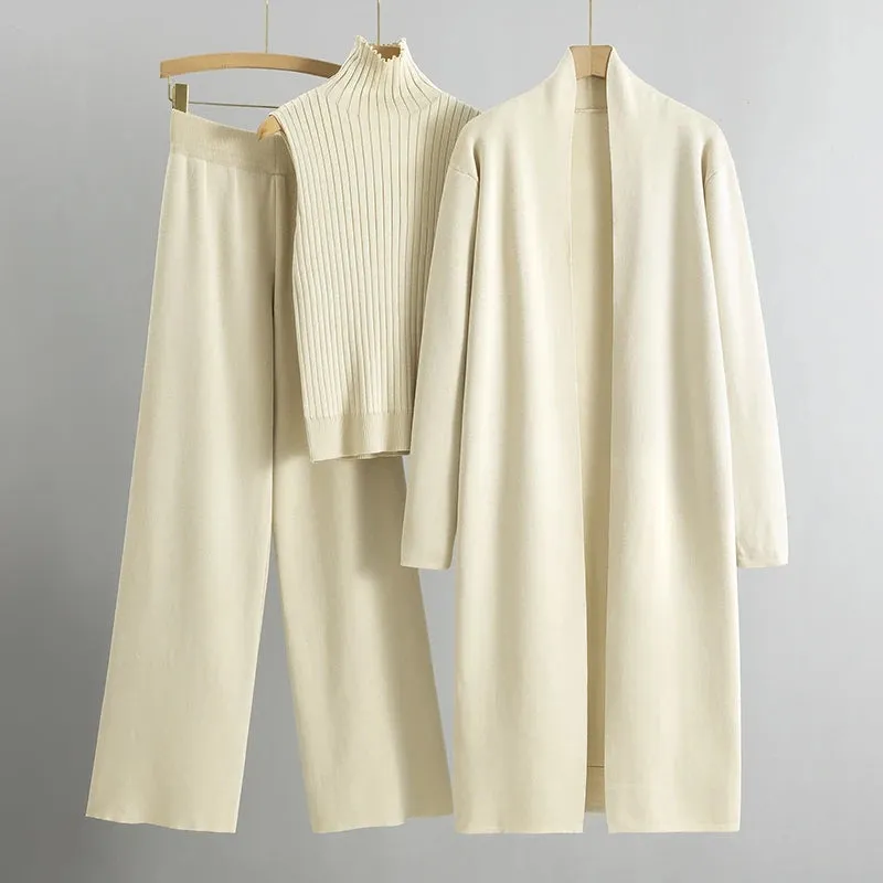 Knit Aura™ | Women's Knitted Sleeveless Top & Cardigan Set | Soft Fabric, Wide Leg Pants, Comfortable Fit