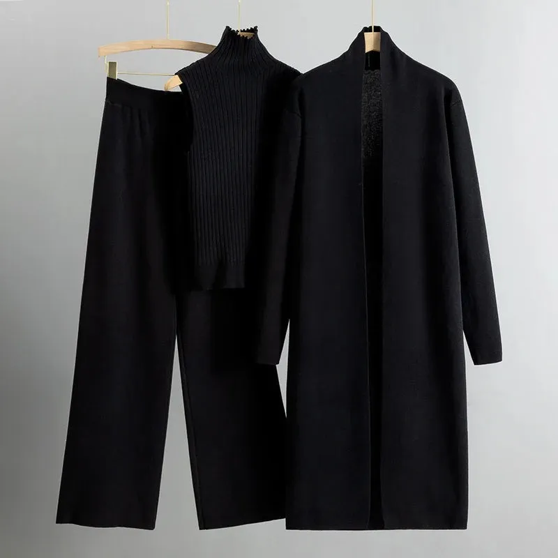 Knit Aura™ | Women's Knitted Sleeveless Top & Cardigan Set | Soft Fabric, Wide Leg Pants, Comfortable Fit