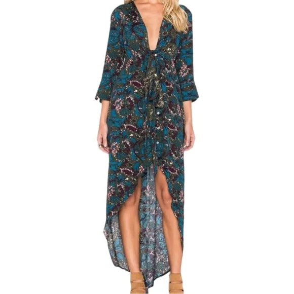 Knot Sisters Asymmetrical High Low Button down Boho Chic Wrap Style Dress Size M