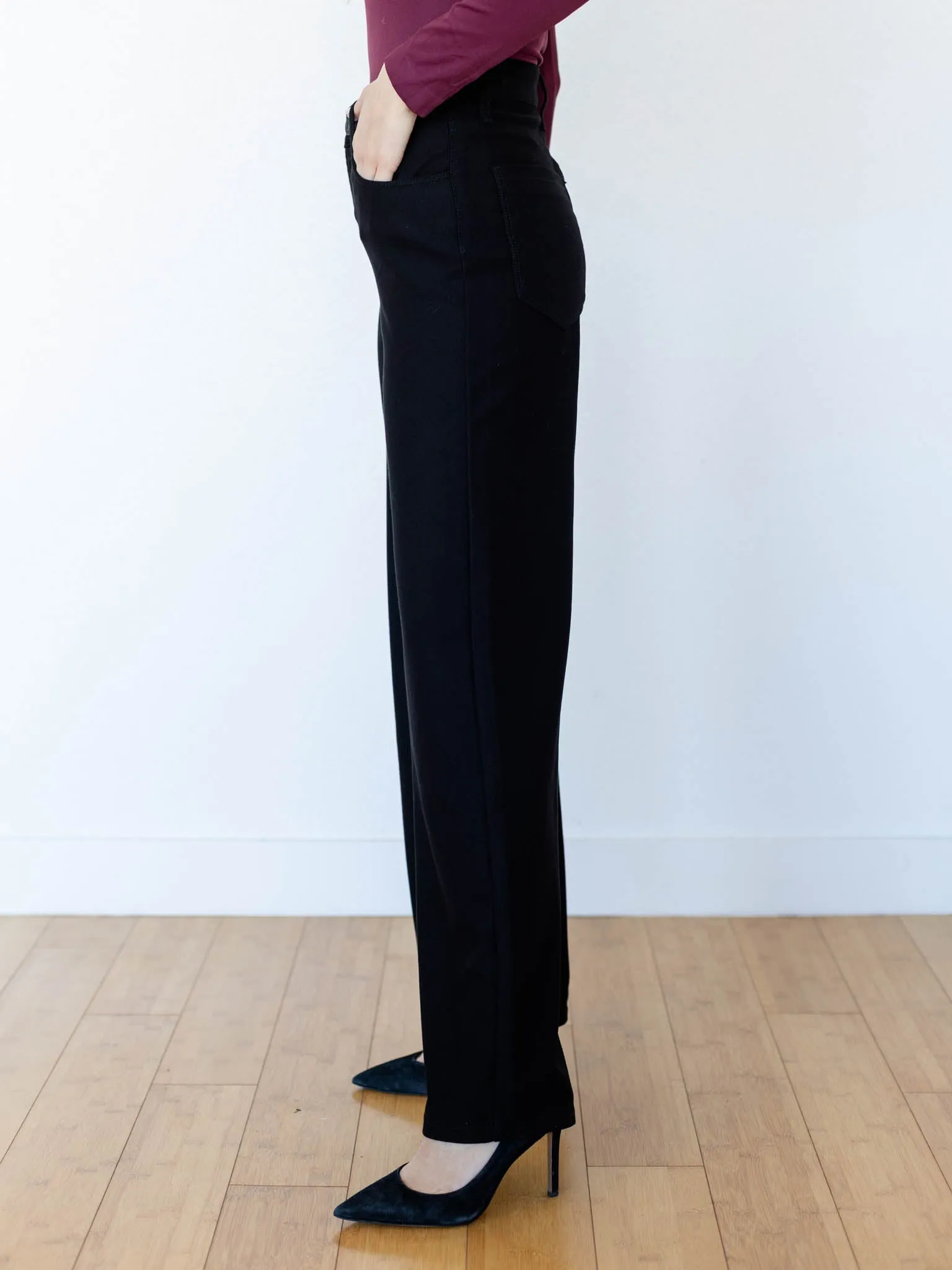 KUT Jodi Black High Rise Wide Leg Ponte