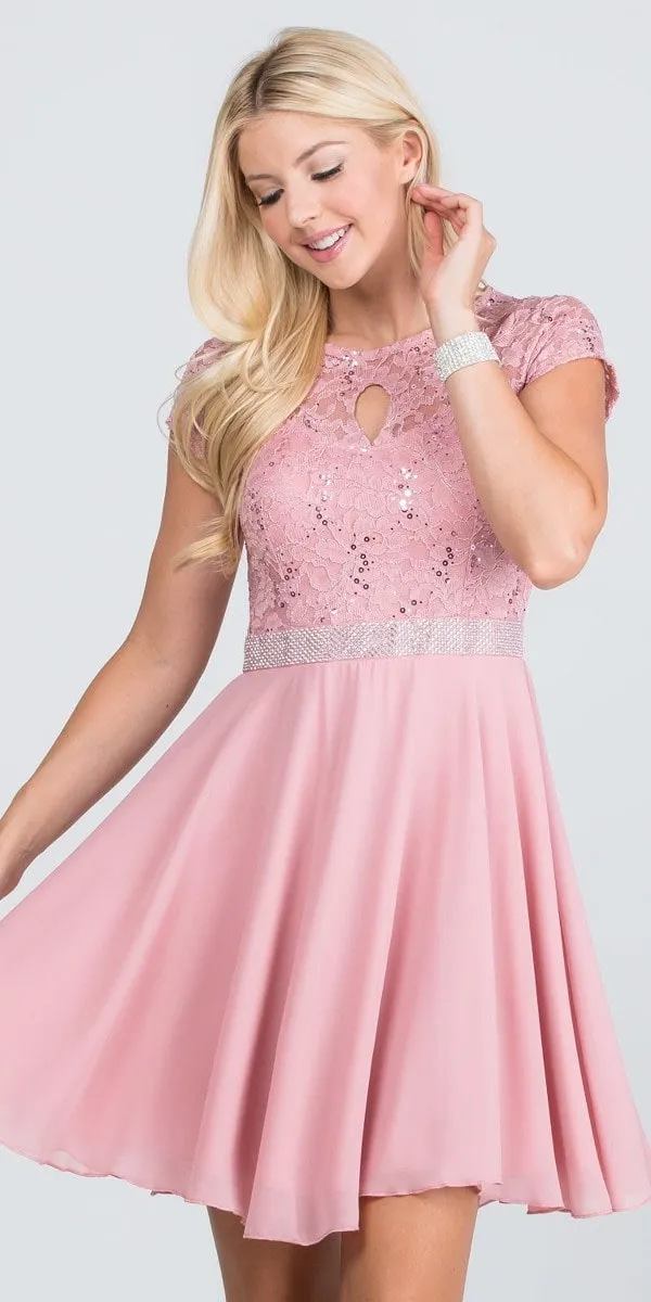 La Scala 25390 Embellished Waist Short A-Line Cocktail Dress