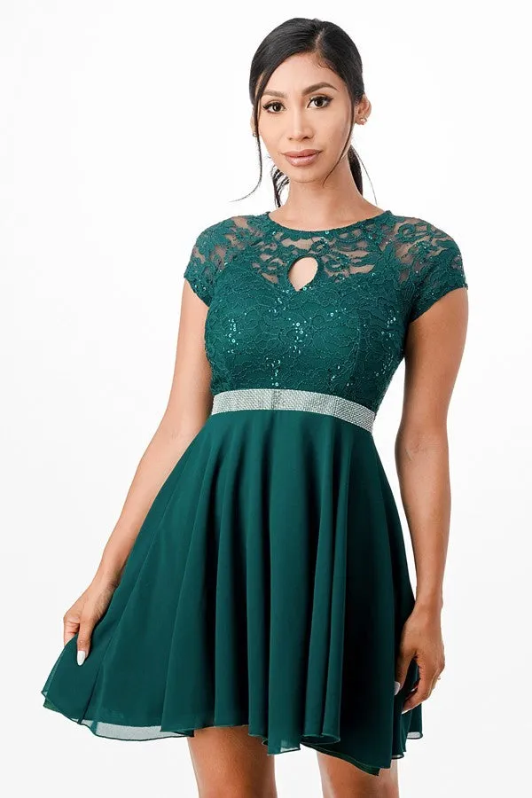 La Scala 25390 Embellished Waist Short A-Line Cocktail Dress