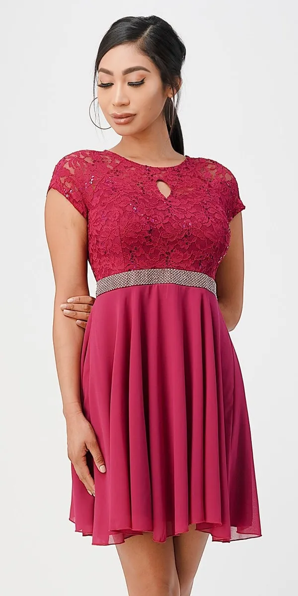 La Scala 25390 Embellished Waist Short A-Line Cocktail Dress